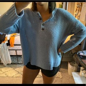 henley style blue sweater
